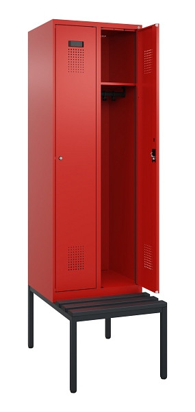 C+P Spind Evolo PLUS, 2 Abteil, 2120x600x815mm, 3020/3020, Zylinderschloss, Material Sitzfläche Kunststoff, Sitzbank, 0490507-20 S10106