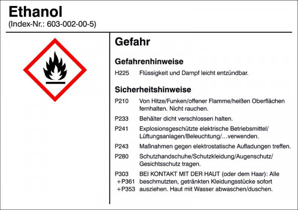 SafetyMarking Gefahrstoffetikett, G009: Ethanol, für Behälter mit einem Fassungsvermögen bis 3 Liter, BxH 10,5x7,4 cm, Folie, selbstklebend, 21.B1200-G009