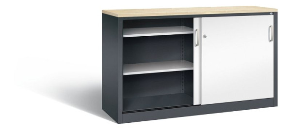 C+P Sideboard mit Schiebetüren Acurado, H1000xB1600xT500mm, Farbe: Schwarzgrau / Verkehrsweiß, Bügelgriff, 2156-00 S10134