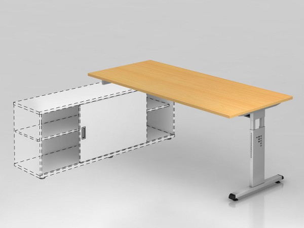 Hammerbacher Anbauschreibtisch T-Fuß 180x80cm, Buche/Silber, Rechteckform, Aufsatz auf Sideboard 1758, VOSE19/6/S