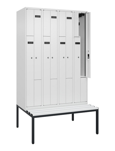 C+P Z-Spind Evolo PLUS, 8 Fächer, 2120x1200x815mm, 9016/9016, Zylinderschloss, Material Sitzfläche Kunststoff, Sitzbank, 0490537-408 S10101