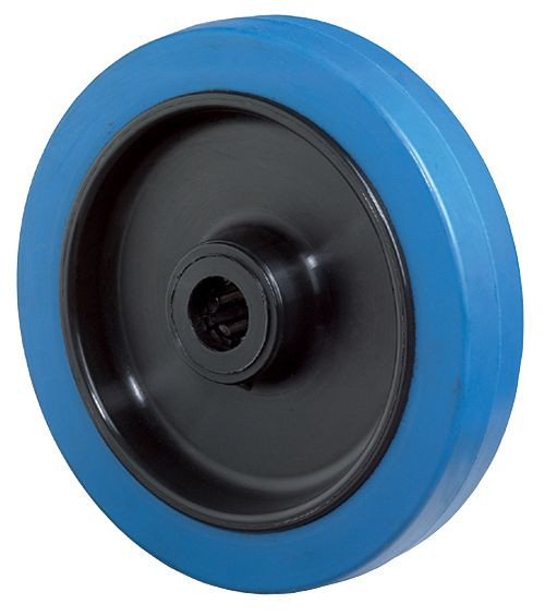 BS Rollen Gummirad, Rad-Breite 42 mm, Rad-Ø 160 mm, Tragfähigkeit 300 kg, Elastik-Reifen blau, Radkörper Kunststoff, Rollenlager, VE: 2 Stück, B61.160