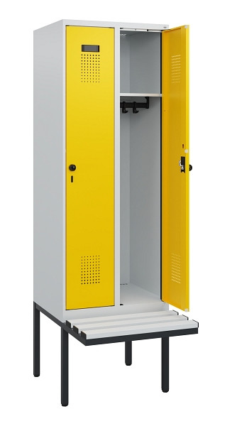C+P Spind Evolo PLUS, 2 Abteile, 1950x600x815mm, 7035/1023, Drehriegel, Sitzfläche Kunststoff, 0490405-20 S10055