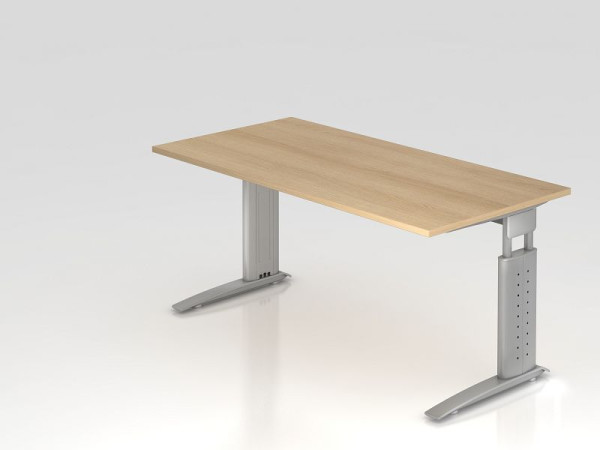 Hammerbacher Schreibtisch C-Fuß 160x80cm Eiche/Silber, Arbeitshöhe 68-86 cm einstellbar, VUS16/E/S