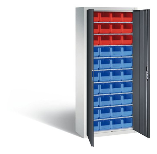 C+P Magazinschrank Serie 13, H1690xB700xT300mm, Farbe: Lichtgrau / Schwarzgrau, Muldengriff, 133413-28 S10043