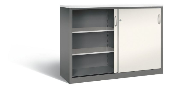 C+P Sideboard mit Schiebetüren Acurado, H1200xB1600xT500mm, Farbe: Vulkangrau / Perlweiß, Bügelgriff, 3 OH, 2157-1200 S10258
