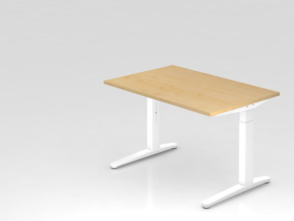 Hammerbacher Schreibtisch C-Fuß 120x80cm Ahorn/Weiß, Alu-Kufe Weiß, VXB12/3/WW