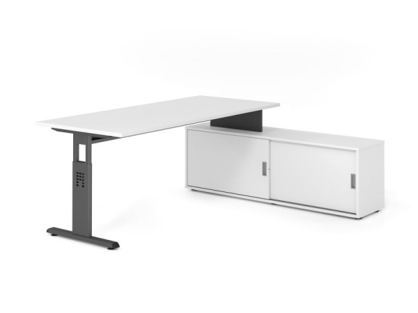 Hammerbacher Aufsatz-Schreibtisch OSE19, 180x80cm, Platte: Weiß, 25mm dick, T-Fuß Gestell Graphit, Ahorn, SB/W/G/W/W, VOSE19SB/W/G/W/W