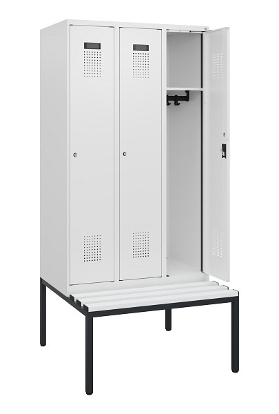 C+P Spind Evolo PLUS, 3 Abteile, 1950x900x815mm, 9016/9016, Zylinderschloss, Material Sitzfläche Kunststoff, Sitzbank, 0490505-30 S10101
