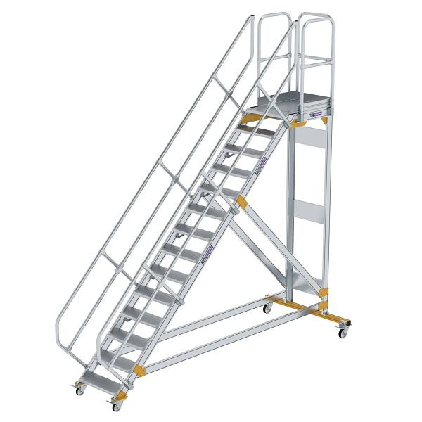 Munk Günzburger Steigtechnik Plattformtreppe 45° fahrbar Stufenbreite 600 mm 14 Stufen Aluminium geriffelt, 600774