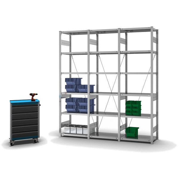 hofe Fachboden-Grundregal, 2500x400x750 mm, 6 Fachebenen, verzinkt, 225 kg Fachlast, 2500 kg Feldlast, einseitige Bedienung, HZG25407XM