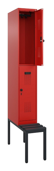 C+P Doppelstock-Spind Evolo PLUS, Bank, 2 Fächer, 2120x300x815mm, 3020/3020, Drehriegel, Sitzfläche Kunststoff, Sitzbank, 0493507-10 S10106