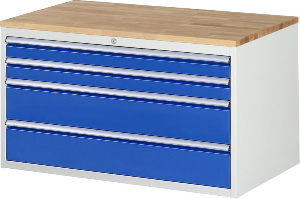 RAU Schubladenschrank Serie 7000, B1145 x T650 x H645mm, Schubladen: 2xH90, 2xH180 mm, Buche-Massiv-Arbeitsplatte, Stärke 25mm, 03-XXL3.1A-B.11