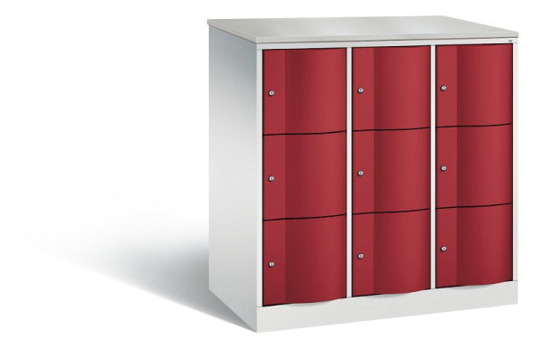 C+P XL-Schließfachschrank, 9 Fächer,H1255B1148T640mm,Grau/Rubinrot/DBSHellgrau, 8573-373 S10192
