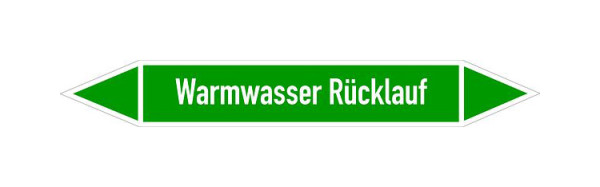 Schilder Klar Rohrleitungskennzeichen Warmwasser Rücklauf, 100x15 mm Folie selbstklebend, 101474/60
