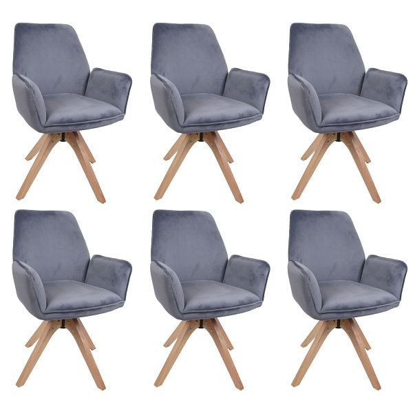 Mendler 6er-Set Esszimmerstuhl HWC-G67, Esstischstuhl Küchenstuhl mit Armlehne, drehbar Holz Samt 320 g/m² MVG, dunkelgrau, 6x121384