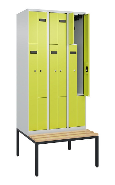 C+P Z-Spind Evolo PLUS, 6 Fächer, 2120x900x815mm, 7035/0024, Zylinderschloss, Material Sitzfläche Buche-Hartholz, Sitzbank, 0490537-306 S10042