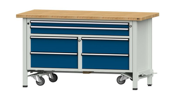 ANKE Werkbänke Kastenwerkbank, Modell 255 V, 1500 x 700 x 840 mm, RAL 7035/5010, BMP 40 mm, mit absenkbarer Fahreinrichtung, 304.208