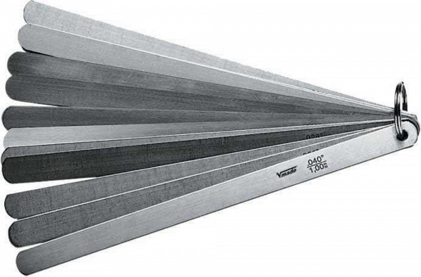 Vogel Germany Kolbenspiellehren-Satz, am Ring hängend, 0.05 - 1.00 mm / .002 - .040 inch, 20 Blatt, 0,340 kg, Blattlänge: 300 mm, 436307