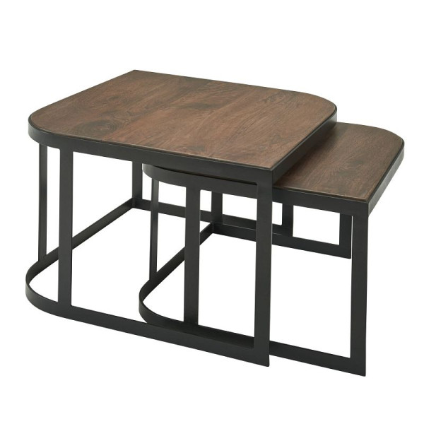 Wohnling Couchtisch 2er Set Mango Massivholz/Metall, Dunkel, WL6.341