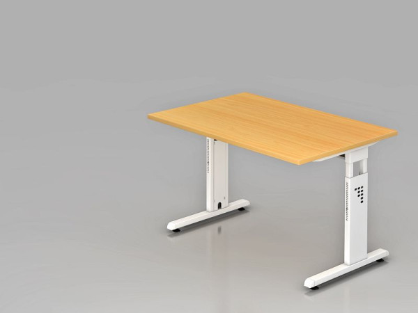 Hammerbacher Schreibtisch C-Fuß 120x80cm Buche/Weiß, Arbeitshöhe 65-85 cm, VOS12/6/W