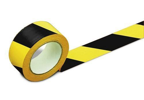 DENIOS Bodenmarkierband, 50 mm breit, gelb / schwarz, VE: 2 Rollen, 157694