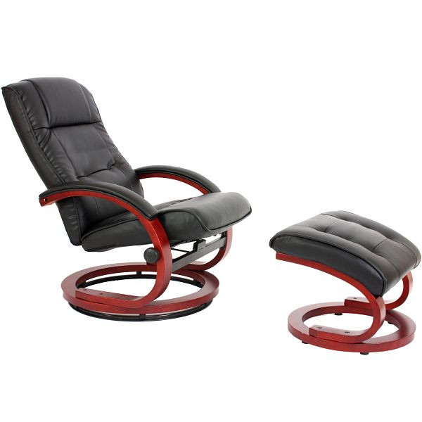 Mendler Fernsehsessel Relaxsessel Sessel Pescatori, Kunstleder, mit Hocker, schwarz, 3548