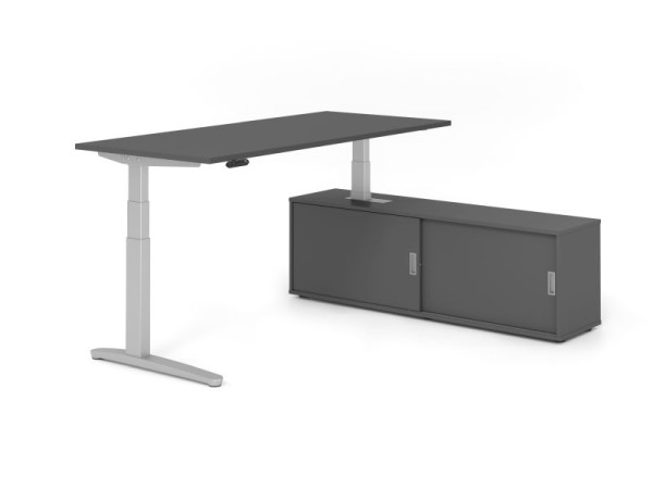 Hammerbacher Schreibtisch XBHM19, 180x80cm, Platte: Graphit, 25mm dick, C-Fuß Gestell Silber, Höhe: 65 - 129 cm, Ahorn, SB/G/S/G/G, VXBHM19SB/G/S/G/G