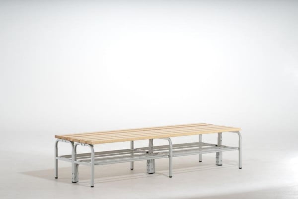 SYPRO Doppel-Sitzbank (Typ D+R) 200 mit Schuhrost, ohne Rückenlehne, Stahl/Holz, lichtgrau, 1313442