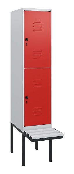 C+P Doppelstöckiger Spind Classic PLUS, 1950x400x815mm, 7035/3020, Drehriegel, mit Untergestell und schwebender Sitzfläche, 0803405-12 S10062