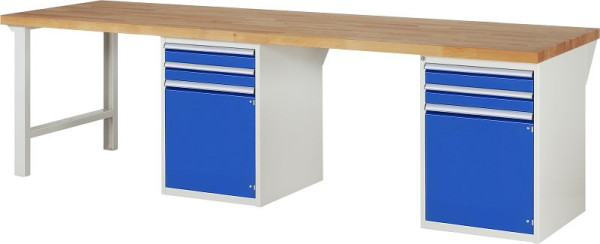 RAU Werkbank Serie 7000 - Modell 7503-8, B3000 x T900 x H890 mm, Systemunterbau B3000 x T850 x H850 mm, mit 4 Schubladen und 2 Türen, 03-7503A8-309B4M.11