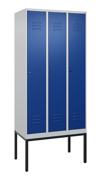 C+P Umkleidespind Classic PLUS mit Mitteltrennwand, Gestell, 3 Abteile, 2120x900x500mm, 7035/5010, Zylinderschlösser, 0800307-30F S10018