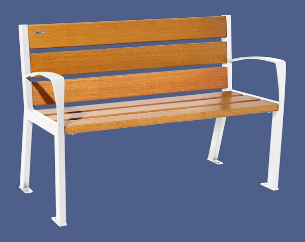 Procity Sitzbank Silaos 6 Holzlatten, 1200 mm, Mit Armlehne, Holz & Stahl, helle Eiche/RAL 9010, 209611.9010.CHEC