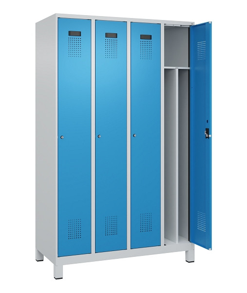 C+P Spind Evolo PLUS, mit Füßen, 4 Abteile, 1950x1200x500mm, 7035/5012, Verschluss Zylinderschloss, 049010-40F S10034
