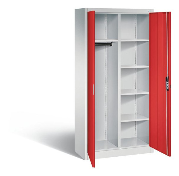 C+P Akten-/Garderobenschrank Acurado, H1950xB930xT400mm, Farbe: Lichtgrau / feuerrot, Muldengriff, 5 OH, 9260-30 S10354