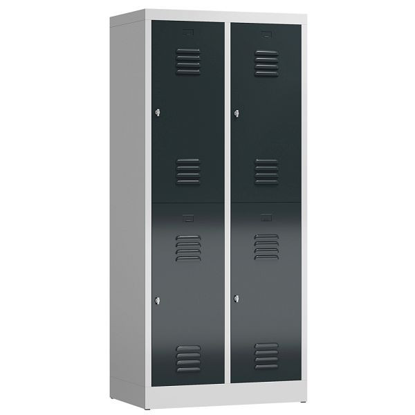 Lüllmann ClassiX Garderobenschrank, 2 Abteile doppelstöckig, 1800 x 800 x 500 mm, lichtgrau/anthrazitgrau, X-523228