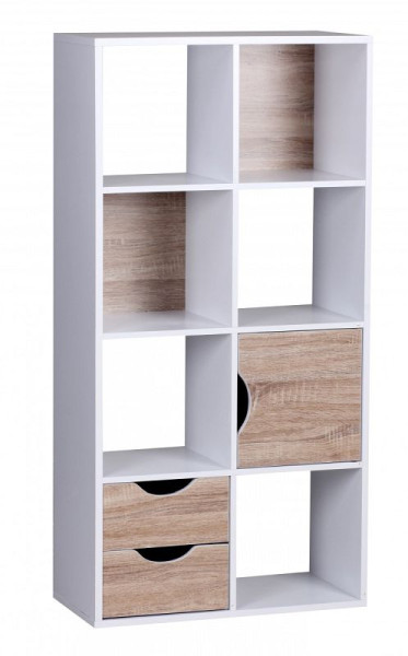 Wohnling Bücherregal 60 x 120 x 29 cm Weiß Sonoma Eiche mit Schubladen und Tür, WL1.429