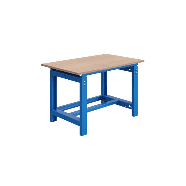 SOFAME SI Werkbank, mechanisch höhenverstellbar, B 1500 x T 750 x H 764 bis 1044 mm, Multiplex-Arbeitsplatte 24 mm, Himmelblau RAL 5015, W010010082BI