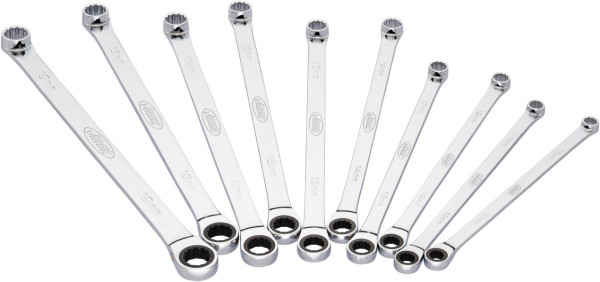 VIGOR Ratschen-Ringschlüssel Satz, extra lang, 10-teilig, 10 – 19 mm, Anzahl Werkzeuge: 10, V7031