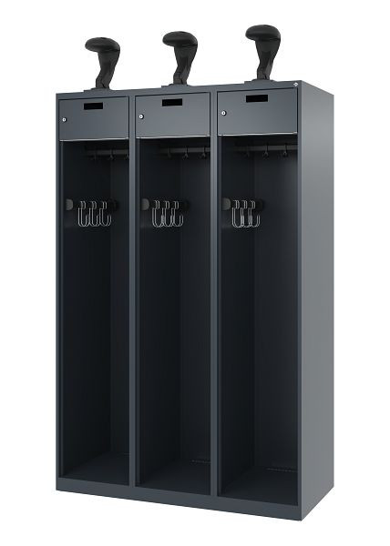 C+P Feuerwehrspind Evolo, Modell PRAKTUS, 3 Abteile, H1850xB1200xT500 mm, Anthrazit, Helmhalter, 0492015-32 S10004