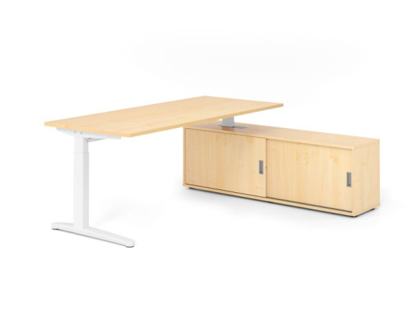 Hammerbacher Schreibtisch XB19, 180x80cm, Platte: Ahorn, 25mm dick, C-Fuß Gestell Weiß, höheneinstellbar, Ahorn, VXBE19SB/3/W/3/3
