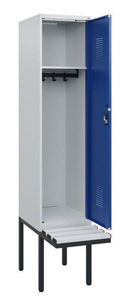 C+P Spind Evolo PLUS, 1 Abteil, 1950x400x815mm, 7035/5010, Zylinderschloss, Material Sitzfläche Kunststoff, 0490405-12 S10087