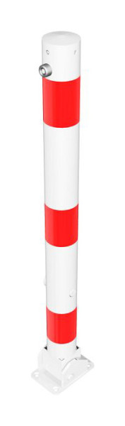 Schake Absperrpfosten Stahlrohr Ø 76 x 2,6 mm umlegbar, mit Dreikantverschluss, für Dübel Befestigung mit Bodenplatte, weiß beschichtet, 476FUB