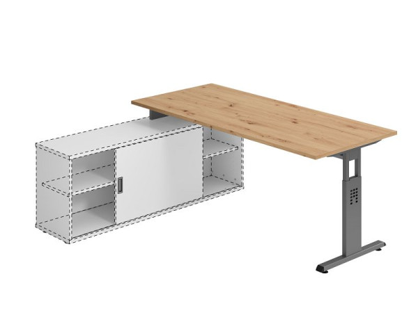 Hammerbacher Anbauschreibtisch T-Fuß 180x80cm Asteiche/Graphit, VOSE19/R/G