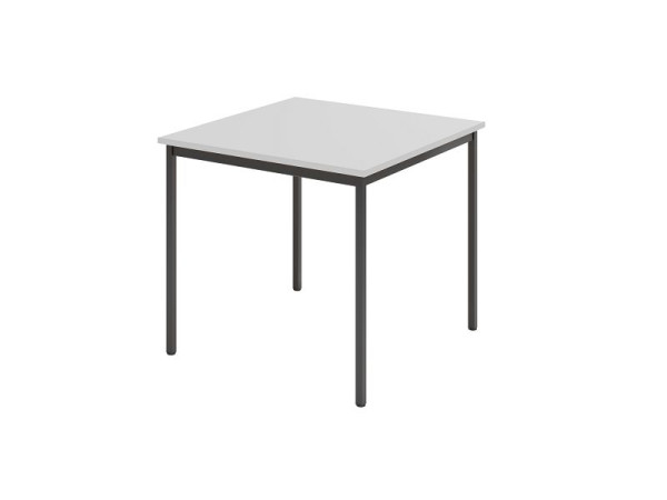 Hammerbacher Besprechungstisch VS08, 80 x 80 cm, Platte: Grau, Vier-Fuß-Gestell Schwarz, Arbeitshöhe 72 cm, umlaufender Stahlrahmen Schwarz, VVS08/5/D