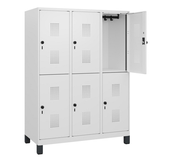 C+P Doppelstöckiger Spind Evolo PLUS, Füße, 6 Fächer, 1630x1200x500mm, 9016/9016, Drehriegel, 0493105-32 S10023