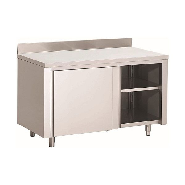 Gastro-Inox Edelstahl AISI 430 Arbeitsschrank mit Schiebetüren und Aufkantung, 1000x600x850mm, verstärkt mit 18mm dicker, beschichteter Spanplatte, 302.101