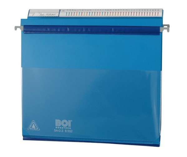 BOI 3-Deckel-Hängebefundmappen SA-D.3 blau, mit 2-Ring-Mechanik, vorne Quertasche, 2 Abheftmöglichkeiten, 9208-00552