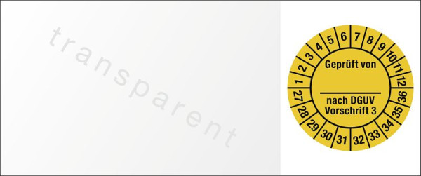 Moedel Kabelprüfplakette Geprüft...DGUV Vorschrift 3, 2027-2036, Folie, 60x25mm, VE: 10 Stück/Bogen, 108193