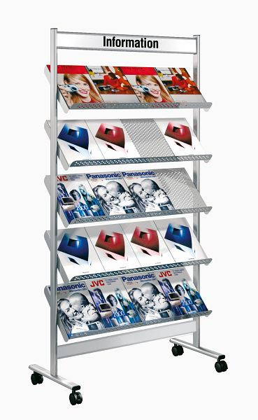 Kerkmann Prospektregal Artline 20 x DIN A4, B 930 x T 350 x H 1700 mm, alusilber, 42348714